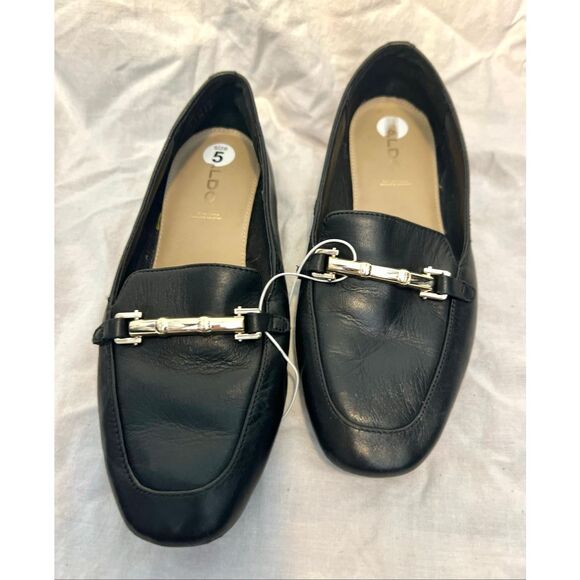NWOT Aldo Womens Boska Leather Slip On Square Toe Loafers Shoes Black Size 5 - Picture 2 of 7